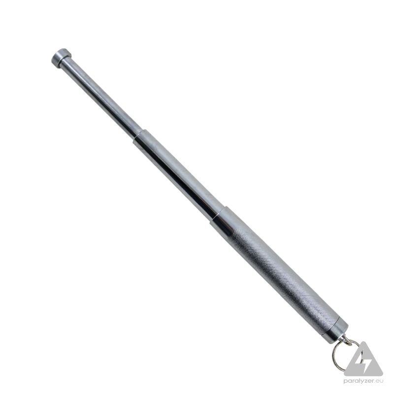 Teleskopický mini obušok 12" s krúžkom na kľúče (strieborná)