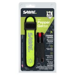 Obranný pepřový gel SABRE RED pro běžce s bezpečnostním LED náramkem - zelená